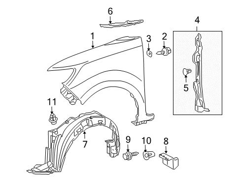 2008 Scion xB Fender & Components Fender Liner Diagram for 53876-12450
