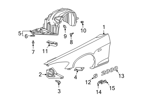 2002 Honda S2000 Fender & Components, Exterior Trim Fender, Right Front (Inner) Diagram for 74101-S2A-020