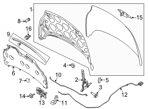 2016 Ford Fiesta Hood & Components Support Rod Diagram for 8A6Z-16826-A