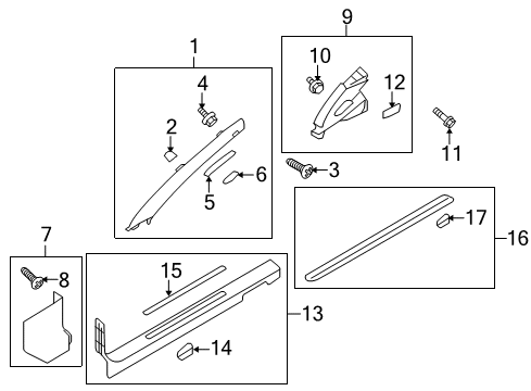 2013 Hyundai Genesis Coupe Interior Trim - Pillars, Rocker & Floor Trim Assembly-Front Pillar LH Diagram for 85810-2M600-9P