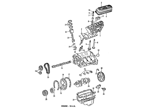 1990 Chevrolet C2500 Engine Parts, Mounts, Cylinder Head & Valves, Camshaft & Timing, Oil Pan, Oil Pump, Crankshaft & Bearings, Pistons, Rings & Bearings Cover Asm, Crankcase Front End & Ptr Diagram for 12523317