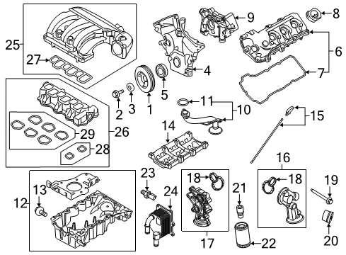 2016 Ford Taurus Engine Parts, Mounts, Cylinder Head & Valves, Camshaft & Timing, Variable Valve Timing, Oil Cooler, Oil Pan, Oil Pump, Adapter Housing, Crankshaft & Bearings, Pistons, Rings & Bearings Crankshaft Pulley Bolt Diagram for HL3Z-6A340-A