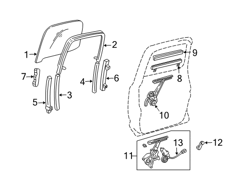 2002 Toyota Tacoma Rear Door - Glass & Hardware Guide Channel Diagram for 67408-04010