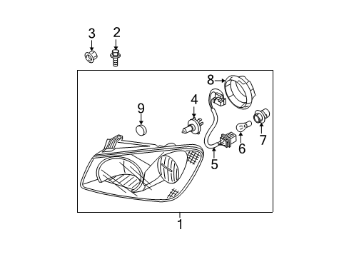 2005 Kia Spectra Headlamps Passenger Side Headlight Assembly Diagram for 921022F030