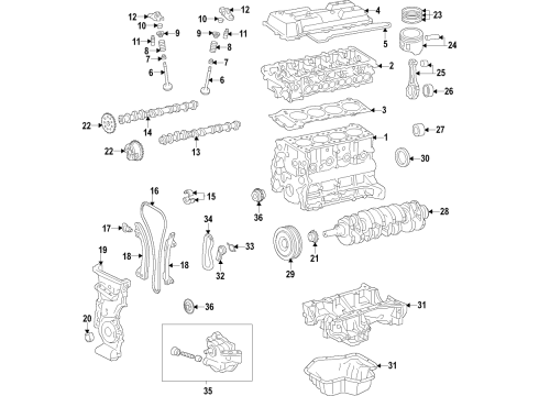 2020 Toyota Corolla Engine Parts, Mounts, Cylinder Head & Valves, Camshaft & Timing, Oil Pan, Oil Pump, Crankshaft & Bearings, Pistons, Rings & Bearings, Variable Valve Timing Rear Mount Diagram for 12363-37031