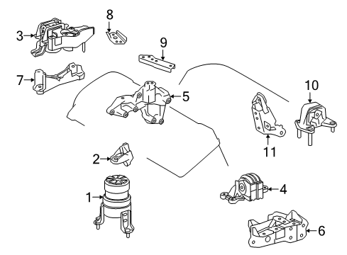 2018 Lexus RX450h Engine & Trans Mounting Bracket, Engine Mount Diagram for 12311-0P140