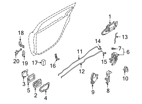 2000 Nissan Maxima Door & Components Rear Door Outside Handle Assembly Right Diagram for 82606-2Y963