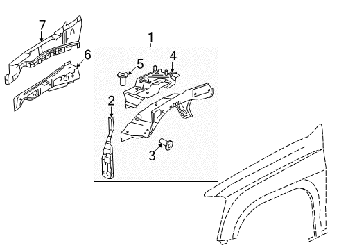 2010 GMC Canyon Inner Components - Fender Panel Asm, Front Wheelhouse Diagram for 89025329