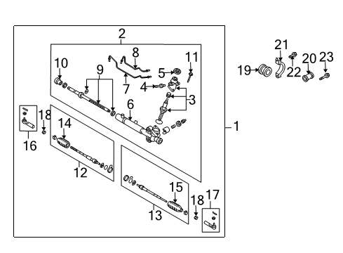 2004 Infiniti G35 P/S Pump & Hoses, Steering Gear & Linkage Power Steering Rack Assembly Diagram for 49271-AM600