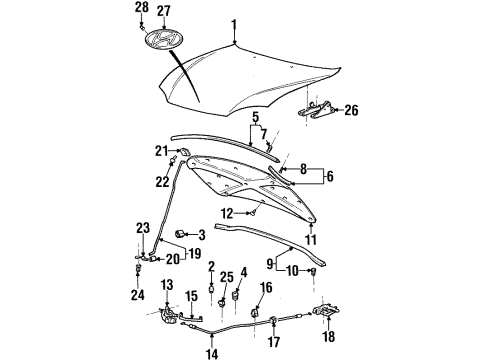 1998 Hyundai Tiburon Hood & Components Grommet-Screw Diagram for 1491106000