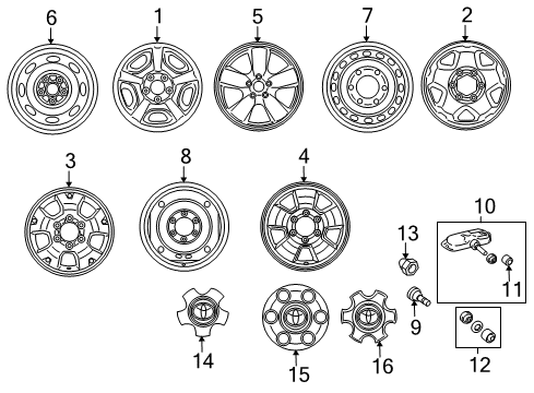 2015 Toyota Tacoma Wheels, Covers & Trim Fitting Kit, Tire Pressure Monitor Or Balancer Valve Diagram for 04423-0E010
