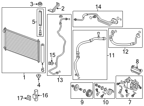 2014 Honda Civic A/C Condenser, Compressor & Lines Condenser Comp Diagram for 80110-TS4-T01