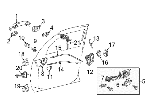 2015 Lexus LX570 Front Door Front Door Inside Handle Sub-Assembly Right Diagram for 67605-60030-A1