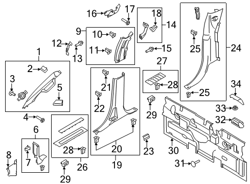 2020 Ford F-150 Interior Trim - Cab Weatherstrip Pillar Trim Diagram for JL3Z-1503598-AA