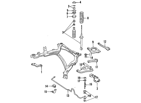 1991 Nissan 240SX Rear Suspension Components, Lower Control Arm, Upper Control Arm, Stabilizer Bar Bushing-Rubber Diagram for 54613-35F01
