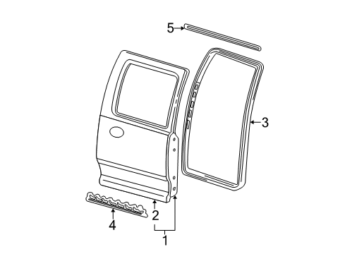 2002 Ford F-150 Rear Door & Components, Exterior Trim Outer Panel Diagram for YL3Z-1624700-AA