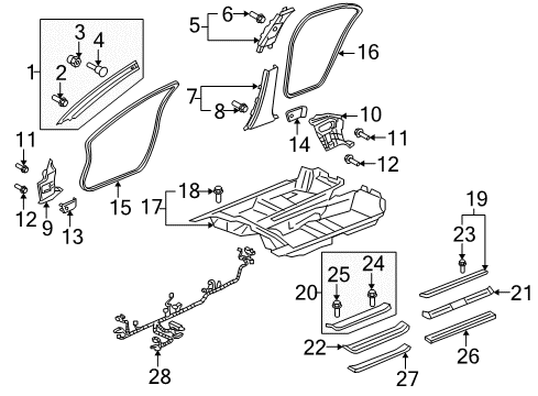2006 Acura RL Interior Trim - Pillars, Rocker & Floor Garnish Assembly, Right Front Pillar Diagram for 84101-SJA-A05ZH