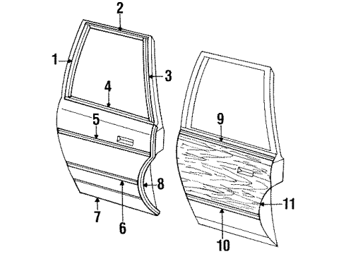 1985 Buick LeSabre Exterior Trim - Rear Door Molding Kit, Rear Side Door Transfer Upper Finish Diagram for 20497679