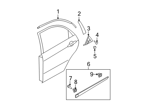 2004 Kia Spectra Exterior Trim - Rear Door Protector Assembly-Rear, LH Diagram for 0K2N2506L2XX