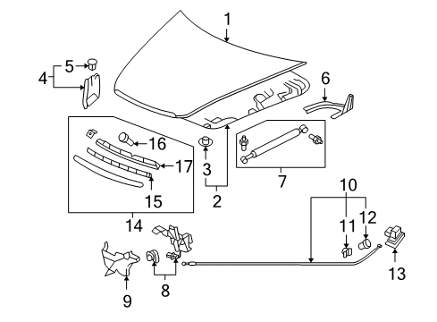 2007 Acura RL Hood & Components Wire Assembly, Hood Diagram for 74130-SJA-G01