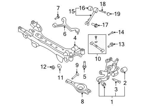 2010 Hyundai Sonata Rear Suspension Components, Lower Control Arm, Upper Control Arm, Stabilizer Bar Bolt Diagram for 62617-3K400