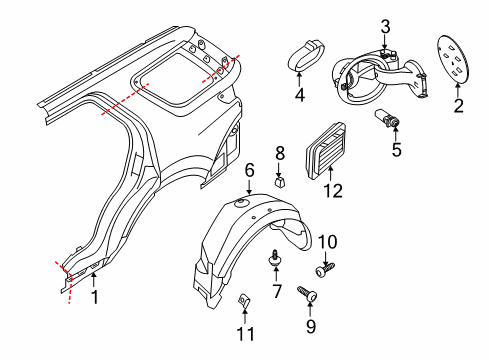 2012 Ford Explorer Quarter Panel & Components Splash Shield Diagram for BB5Z-7828370-B