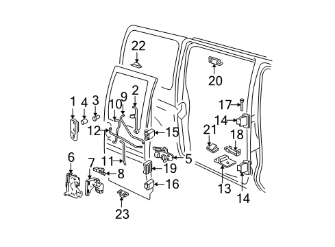 2003 GMC Savana 2500 Front Door Lever, Rear Door Child Security Lock Actuator *Black)(Inboa Diagram for 16628526