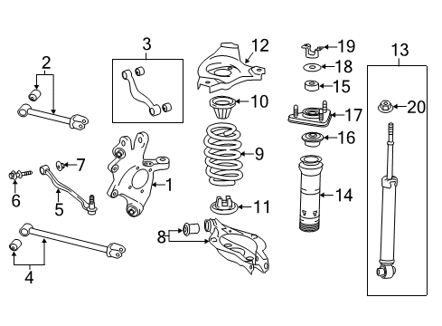 2019 Lexus IS300 Rear Suspension Components, Lower Control Arm, Upper Control Arm, Ride Control, Stabilizer Bar ABSORBER Set, Shock Diagram for 48530-80839