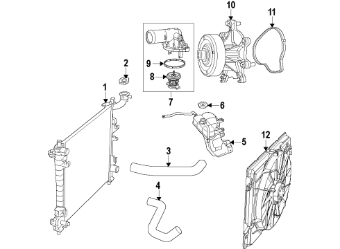 2013 Jeep Grand Cherokee Cooling System, Radiator, Water Pump, Cooling Fan Housing-THERMOSTAT Diagram for 5184651AH