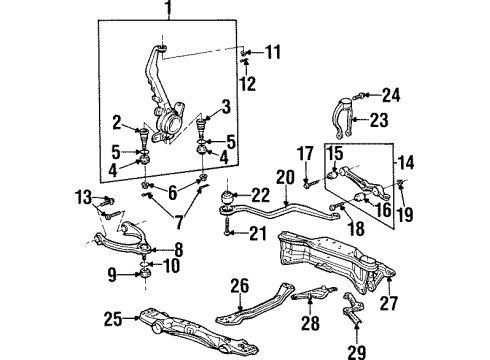 1998 Honda Prelude Front Suspension Components, Lower Control Arm, Upper Control Arm, Stabilizer Bar Knuckle, Left Front Diagram for 51215-S30-N21