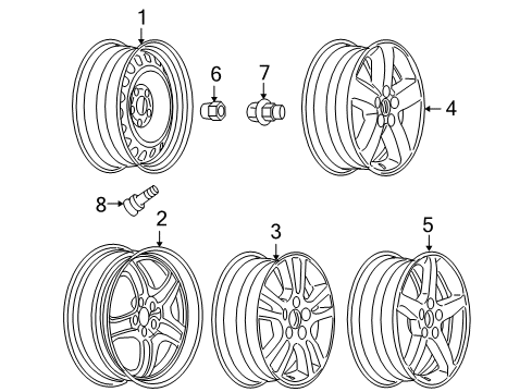 2008 Pontiac G6 Wheels Wheel Rim - 17X7.0 Painted Aluminum Wheel Rim. *Sparkle Silv Diagram for 9596888