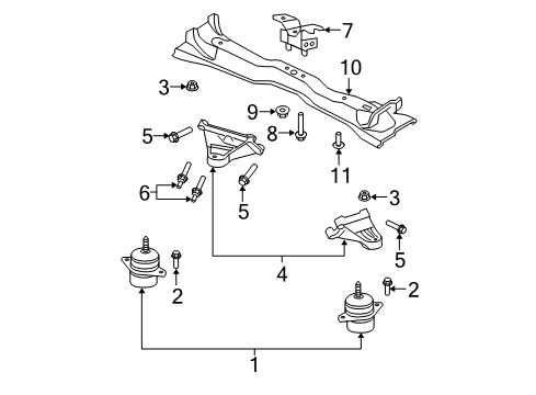 2007 Ford Mustang Engine & Trans Mounting Rear Support Diagram for 6R3Z-6A023-BA