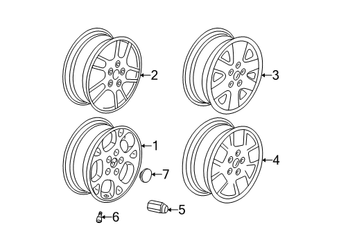 2001 Jeep Grand Cherokee Wheels, Covers & Trim Wheel Center Cap Diagram for 5GJ46PAKAB