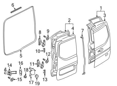 2021 Ford Transit Connect Door & Components Upper Weatherstrip Diagram for DT1Z-1520519-A