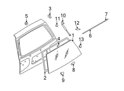 1999 Nissan Pathfinder Glass & Hardware - Back Glass Stay Assy-Hatch Glass Window Diagram for 90460-0W001