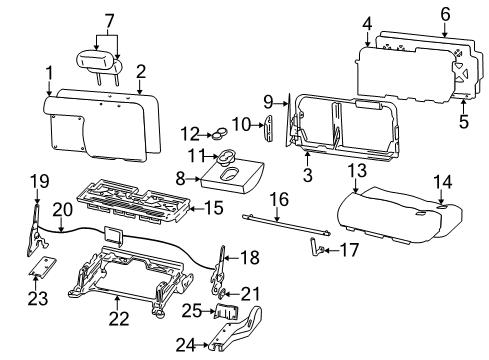 2004 Ford Excursion Rear Bench Seat Cup Holder Diagram for 3C3Z-7813562-AAB