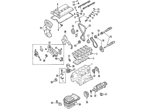 2002 Kia Optima Engine Parts, Mounts, Cylinder Head & Valves, Camshaft & Timing, Oil Pan, Oil Pump, Balance Shafts, Crankshaft & Bearings, Pistons, Rings & Bearings Plate-Baffle Diagram for 21504-38051