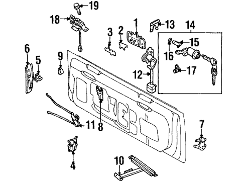 1998 Honda Passport Tail Gate - Lock & Hardware Bolt, Tonneau Cover Lock Diagram for 8-97146-388-0