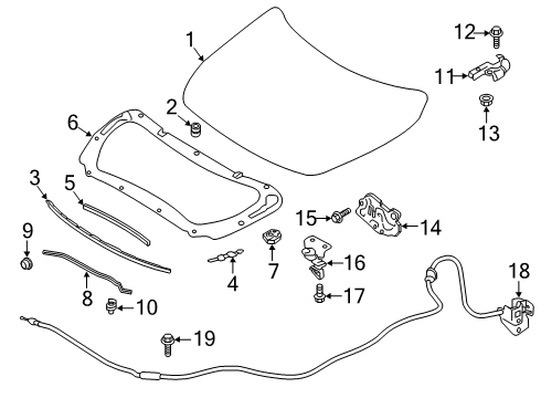 2020 Nissan Altima Hood & Components Male Hood Lock Diagram for 65601-6CA1A