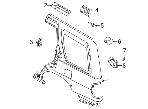 2001 Nissan Xterra Quarter Panel & Components Base-Filler Lid Diagram for 78120-7Z030