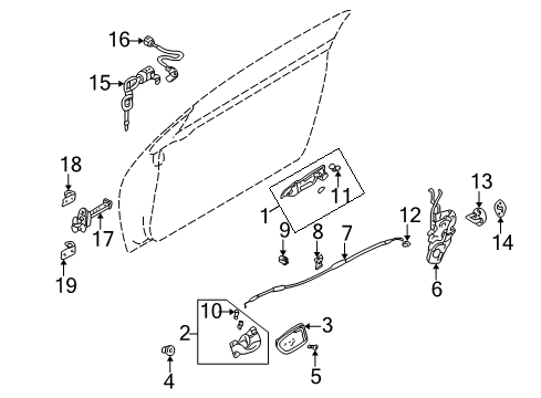 2001 Chrysler Sebring Door - Lock & Hardware Screw-Tapping Diagram for MF453075