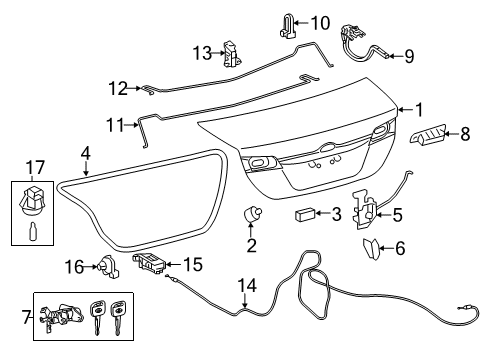2013 Toyota Camry Trunk Lid Lock Assembly Diagram for 64610-06031