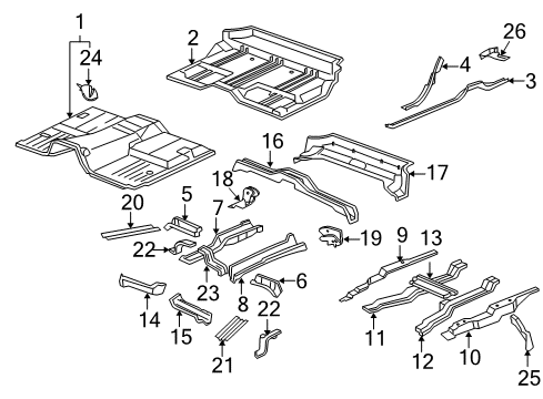 2007 Chevrolet Tahoe Pillars, Rocker & Floor - Floor & Rails Panel Asm-Front Floor Diagram for 20989092