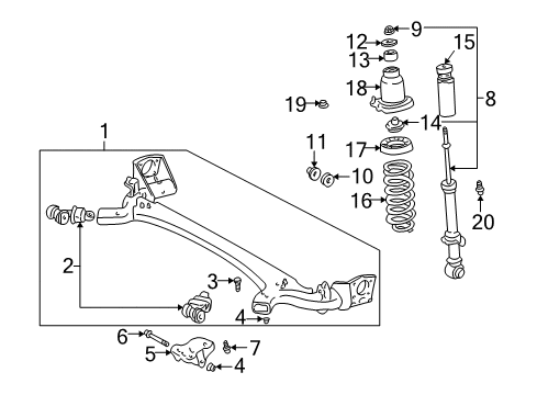 2002 Toyota Prius Rear Suspension Axle Beam Diagram for 42110-47021