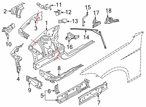 2016 BMW 435i xDrive Structural Components & Rails Connection Pcs, Wheel House/Entrance, Left Diagram for 41007377921