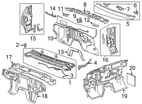 2022 GMC Canyon Cab Cowl Lower Dash Panel Deflector Diagram for 22900994