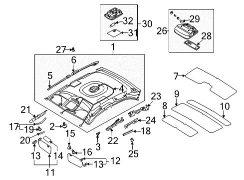 2005 Kia Spectra Interior Trim - Roof Lamp Assembly-Map Diagram for 928702F000NM