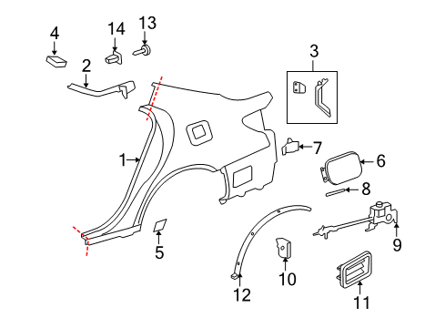 2008 Lexus LS600h Quarter Panel, Exterior Trim Lock Assy, Fuel Lid W/Motor Diagram for 77030-50040