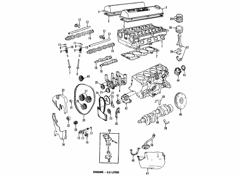 1991 Dodge Spirit Engine Parts, Mounts, Cylinder Head & Valves, Camshaft & Timing, Oil Pan, Oil Pump, Balance Shafts, Crankshaft & Bearings, Pistons, Rings & Bearings Gasket Diagram for 4484489
