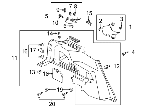 2021 Ford Explorer Interior Trim - Quarter Panels Rear Pillar Trim Diagram for LB5Z-7831011-DC